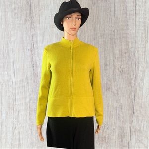 Eileen Fisher Italian Yarn Knit Zip Up Sweater Jacket Size S Yellow/Green